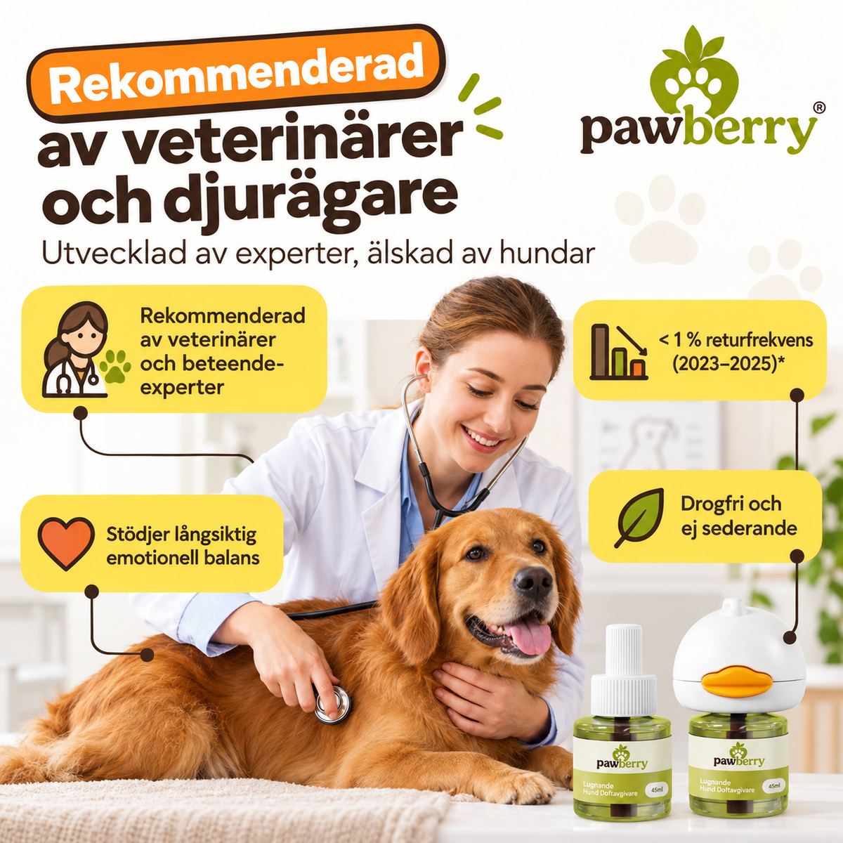 Pawberry Lugnande Doftavgivare för Hund